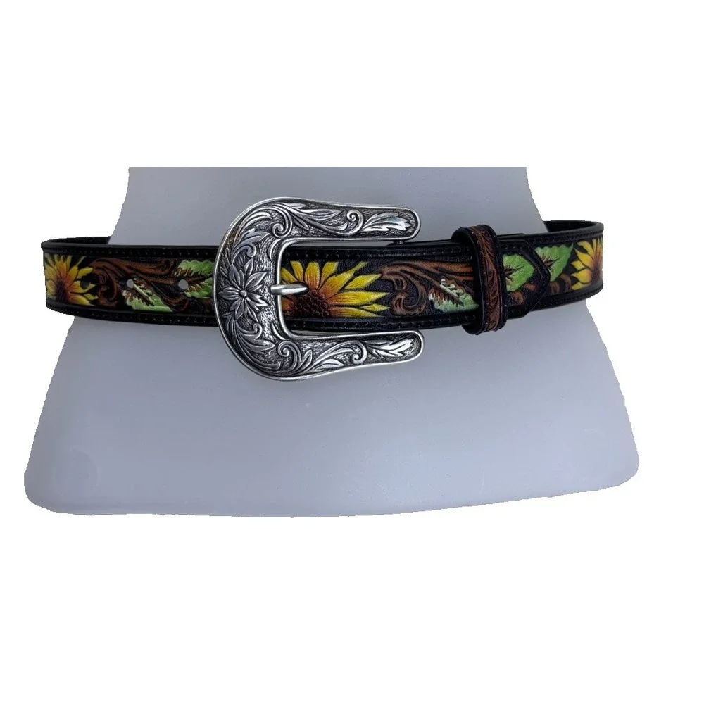 Nocona Western Belt Women Sunflower Tooled Removable Buckle N320002301